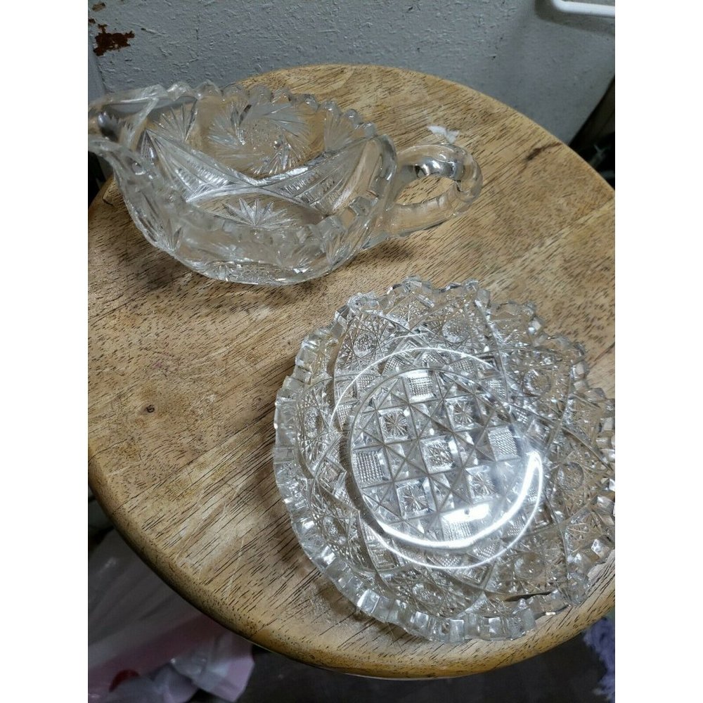 Lot 2 Antique American Brilliant RUSSIAN PATTERN Gravy Boat  Finger Bowl 6"